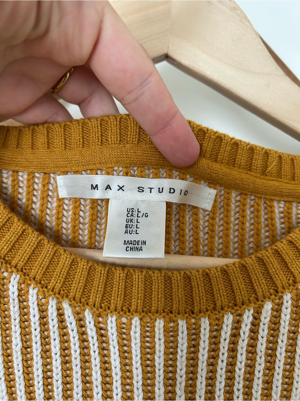Max Studio Mustard & Cream Ribbed Colorblock Crew Sweater - Picture 2 of 4
